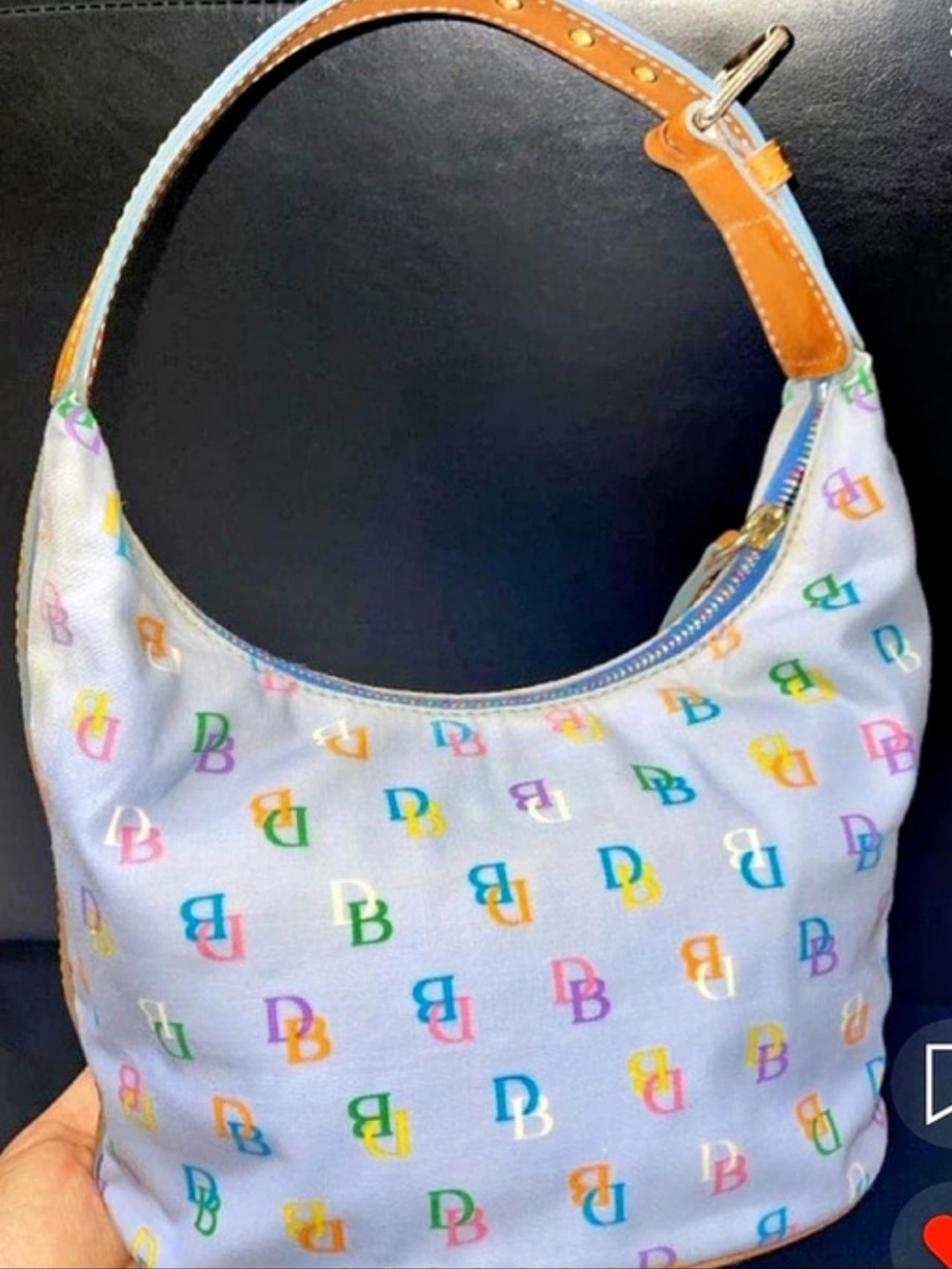 Dooney & Bourke Multicolor DB Logo Shoulder Bag in White & Brown